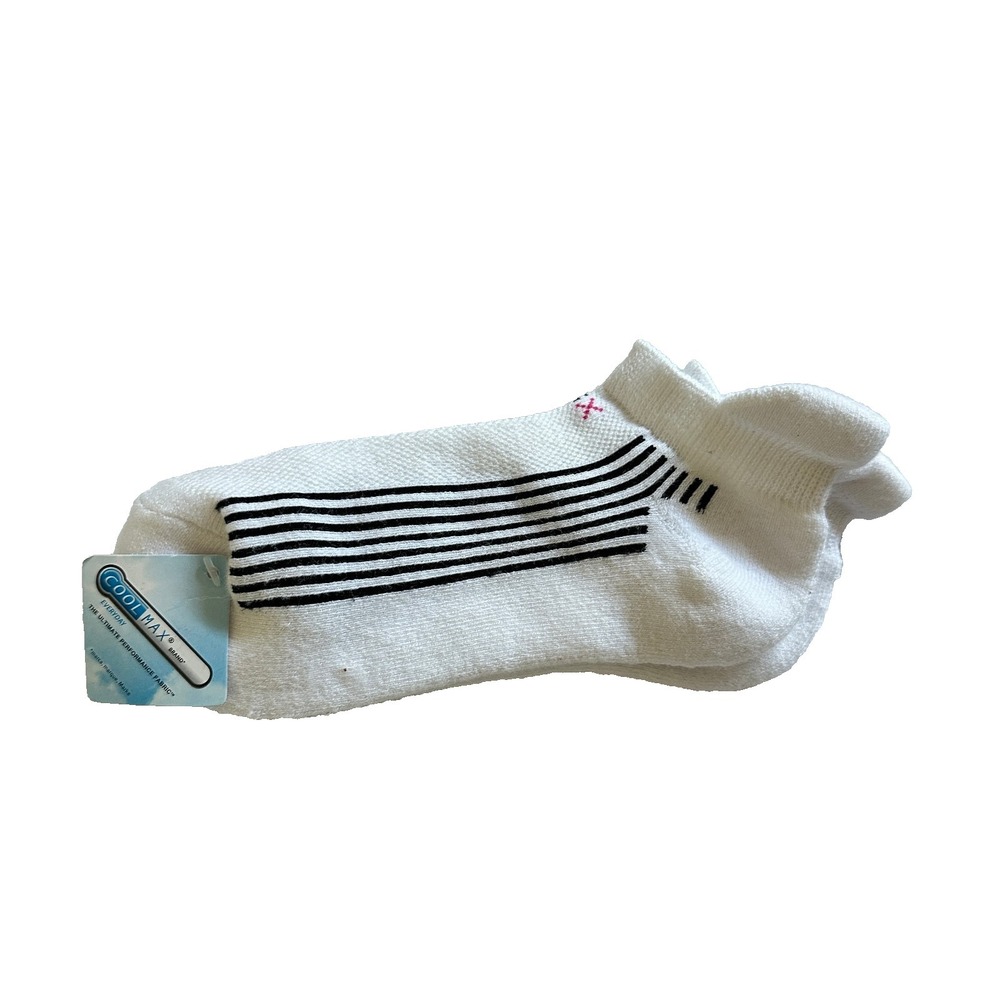 Women's COOLMAX Ankle Socks White Black Striped Low Cut Moisture Wicking